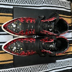 COACH Leather C203 Sneakers Shoes Haircalf Fur With Studs Leopard Animal Print